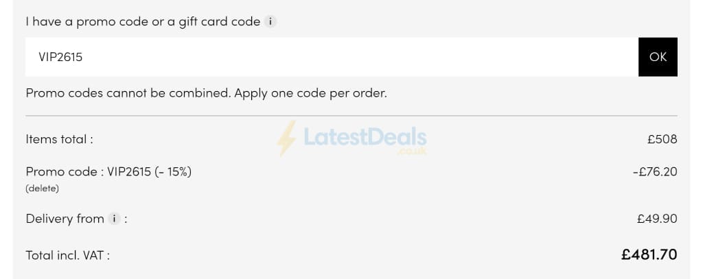 Screenshot of the Tikamoon discount code working