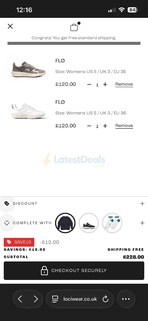 Screenshot of the LOCI discount code working