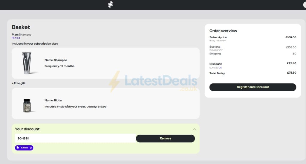 Screenshot of the Sons discount code working