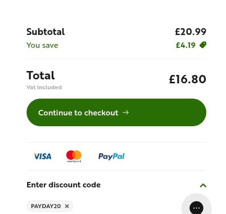 Screenshot of the Nutravita discount code working