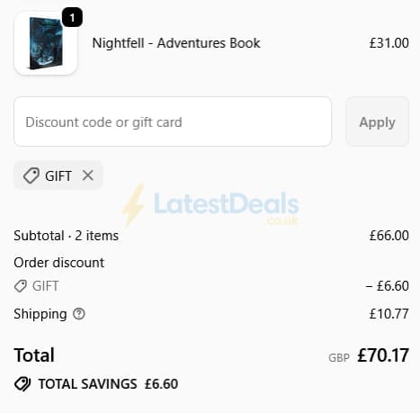 Screenshot of the Modiphius Entertainment discount code working