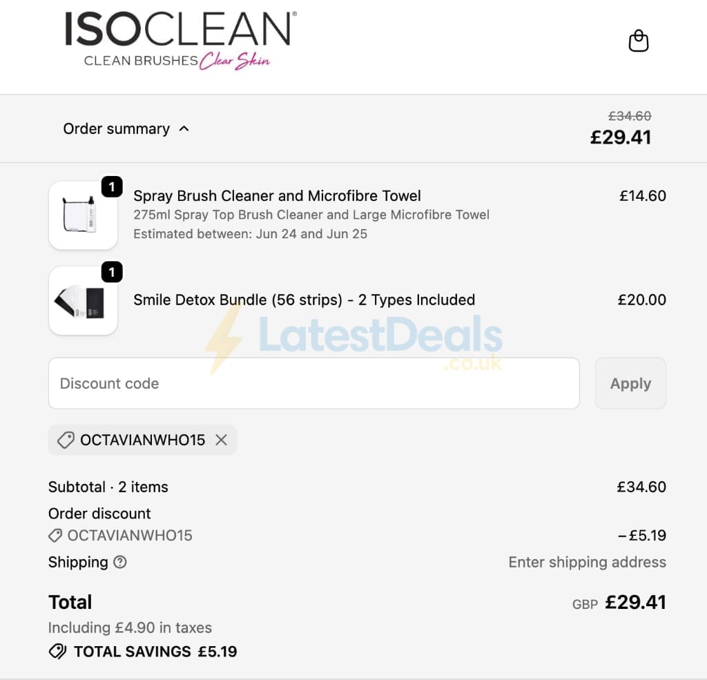 Screenshot of the ISO Clean discount code working