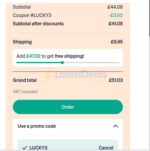 Screenshot of the Sanareva discount code working