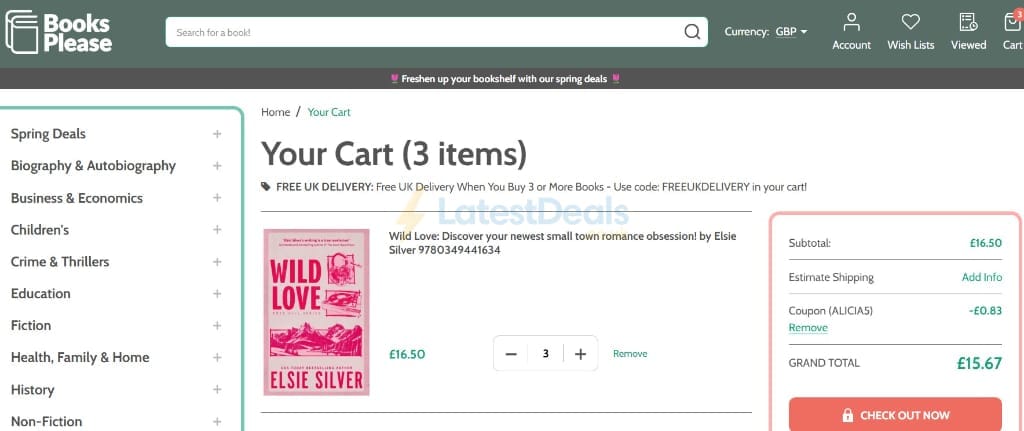 Screenshot of the Books Please discount code working