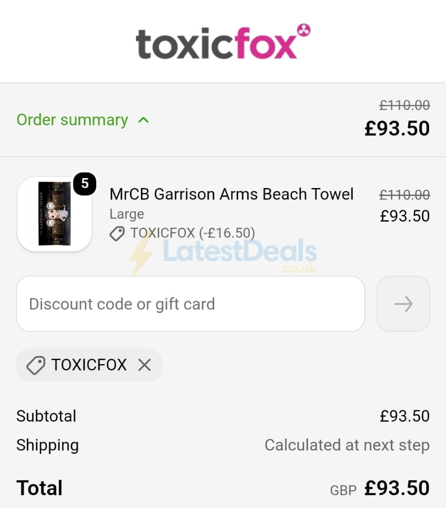 Screenshot of the Toxicfox discount code working
