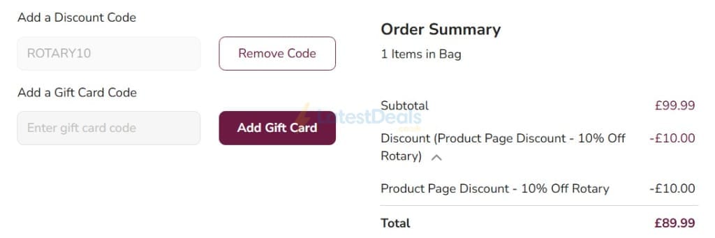 Screenshot of the T. H. Baker discount code working