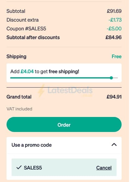 Screenshot of the Sanareva discount code working