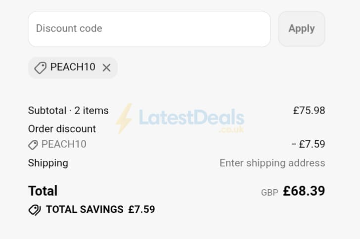 Screenshot of the Peaches and Screams discount code working