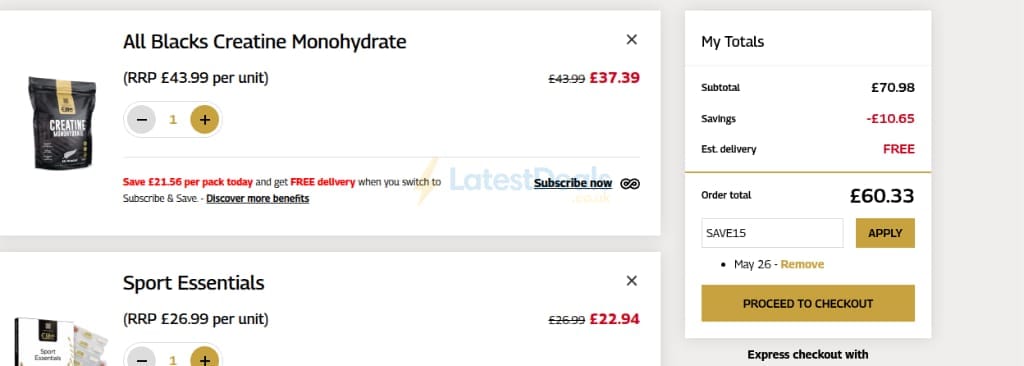 Screenshot of the Healthspan UK Elite discount code working