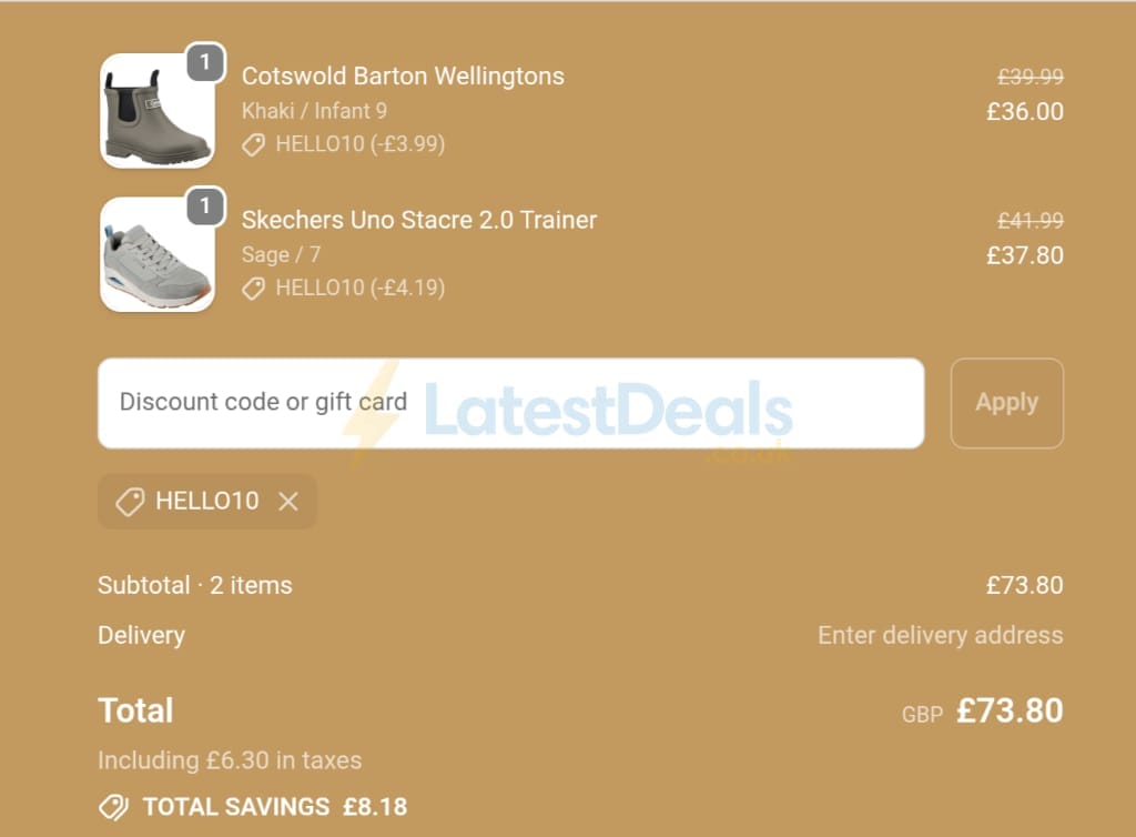Screenshot of the Brantano discount code working