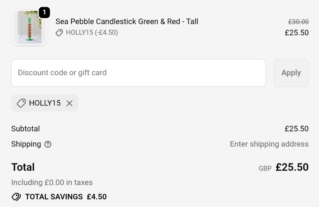 Screenshot of the Ibbi Direct discount code working