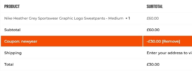 Screenshot of the Rainy Days discount code working