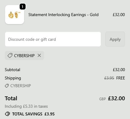 Screenshot of the Orelia discount code working