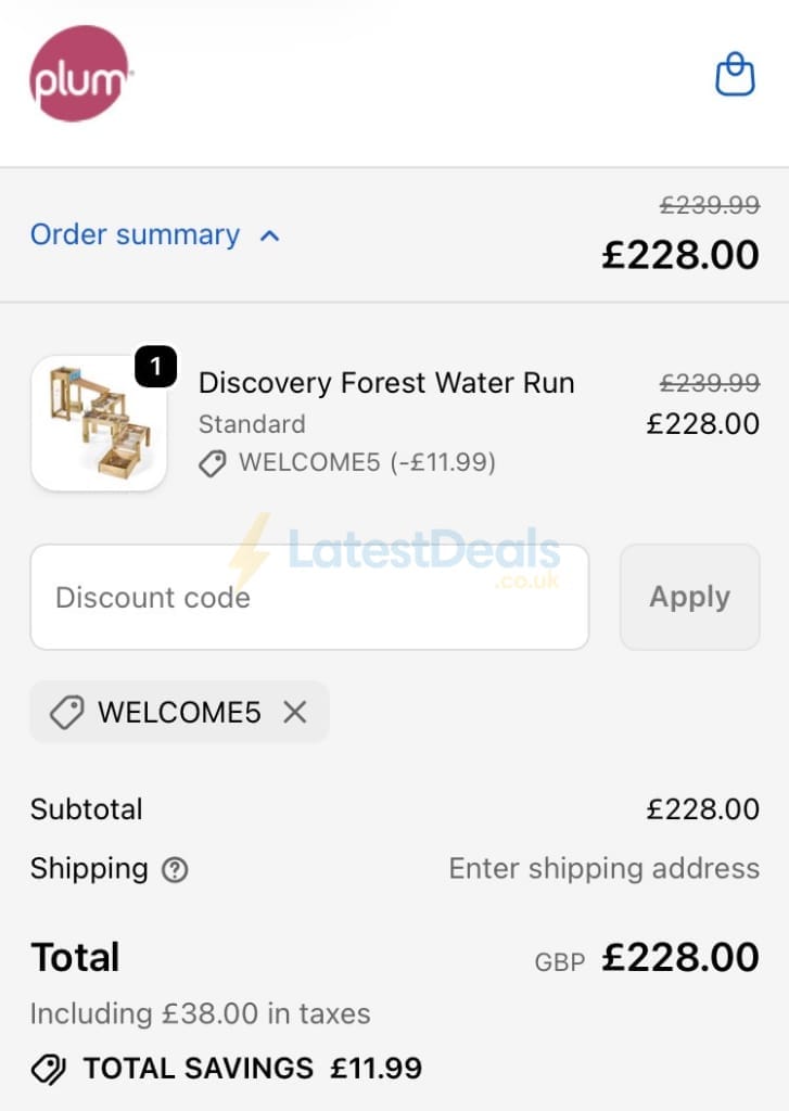 Screenshot of the Plum Play discount code working