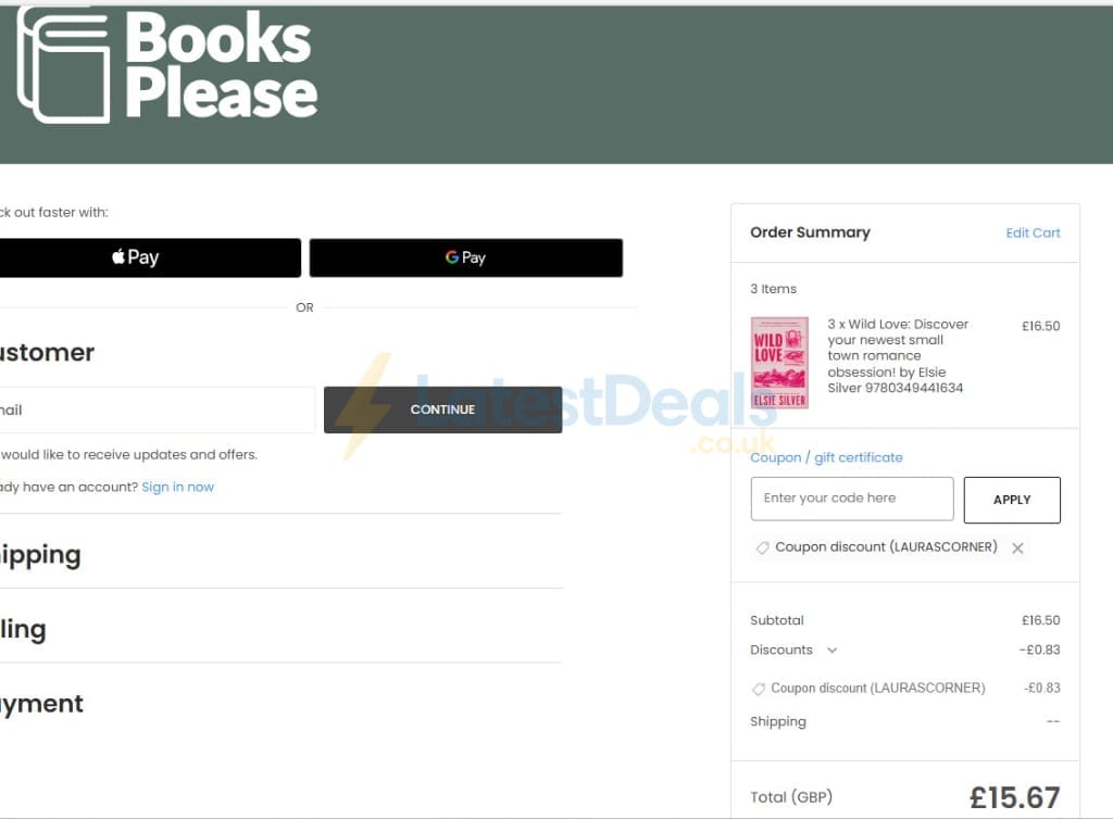 Screenshot of the Books Please discount code working