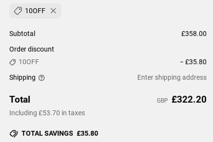 Screenshot of the Lily and Bean discount code working