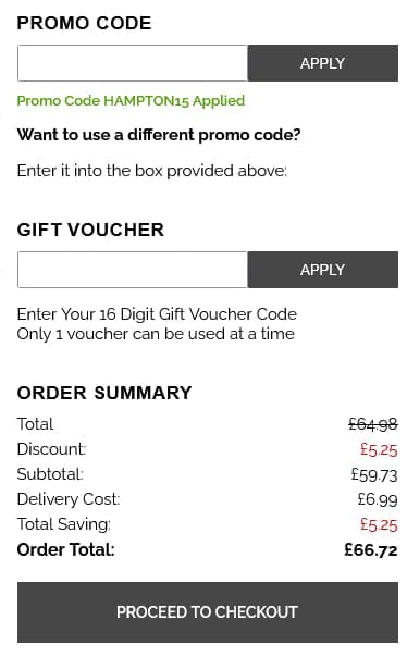 Screenshot of the Harkness Roses discount code working
