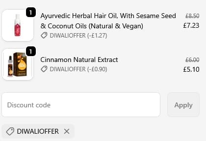 Screenshot of the Holylama discount code working