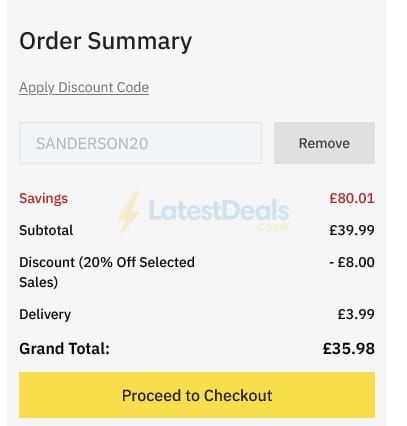Screenshot of the BrandAlley discount code working