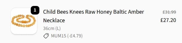Screenshot of the Love Amber X discount code working