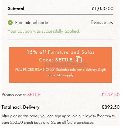 Screenshot of the Graham and Green discount code working