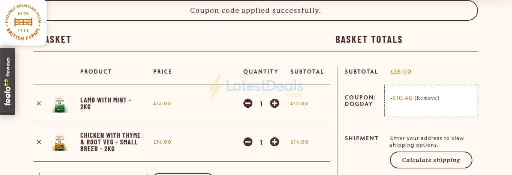 Screenshot of the Vitalin discount code working
