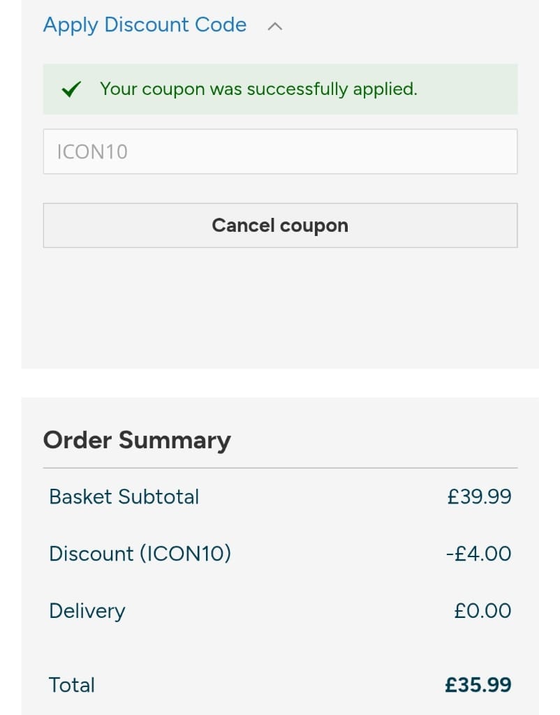 Screenshot of the Bean Bag Bazaar discount code working