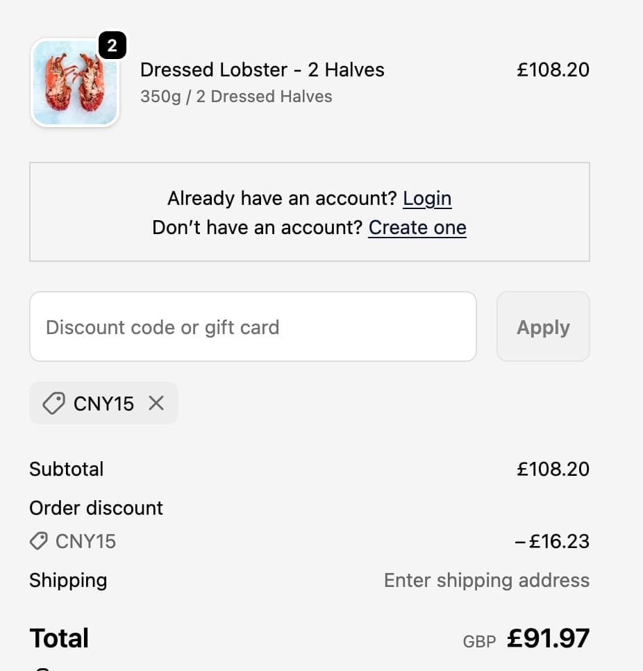 Screenshot of the The Fish Society discount code working