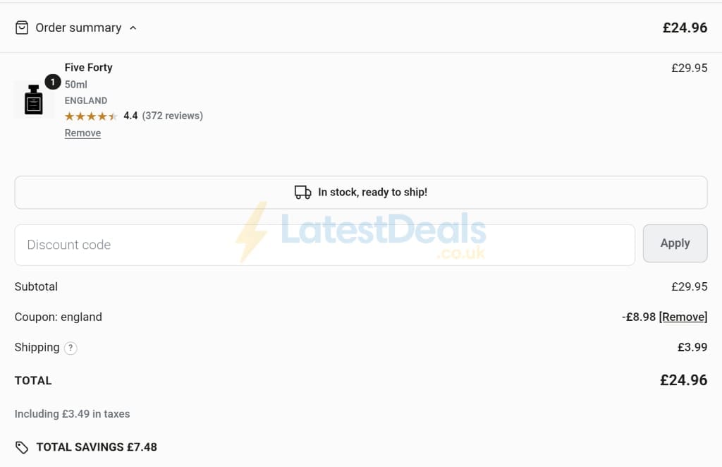 Screenshot of the The Fragrance World discount code working