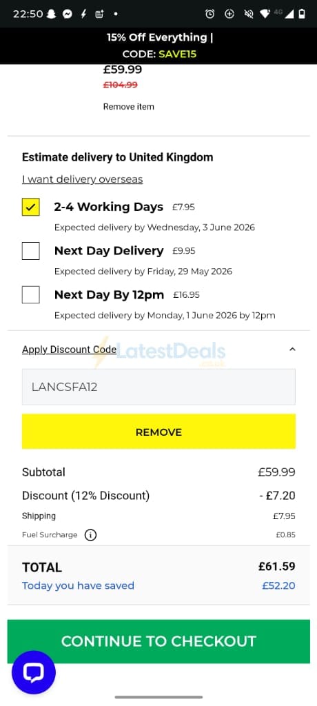 Screenshot of the Net World Sports discount code working
