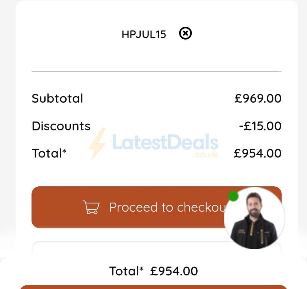 Screenshot of the Hotpoint discount code working