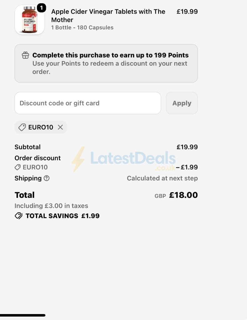 Screenshot of the Vitabright discount code working
