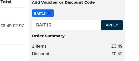 Screenshot of the Tackleuk discount code working