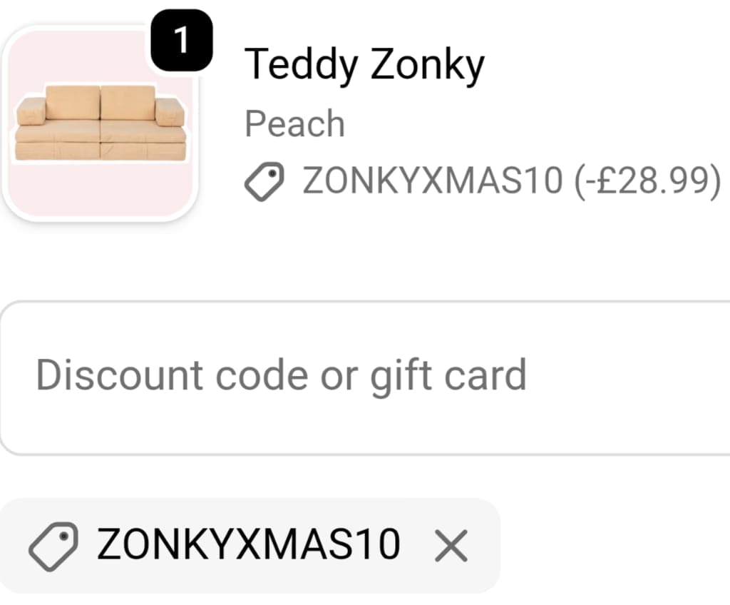 Screenshot of the Zonky discount code working