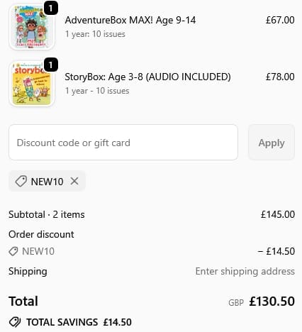 Screenshot of the Bayard Magazines discount code working