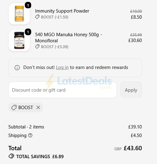 Screenshot of the Manuka Doctor discount code working