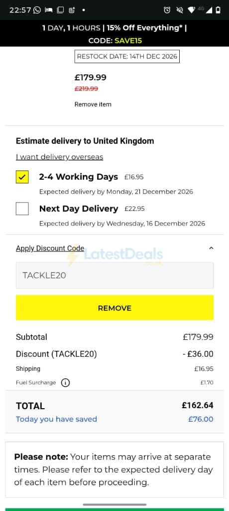Screenshot of the Net World Sports discount code working