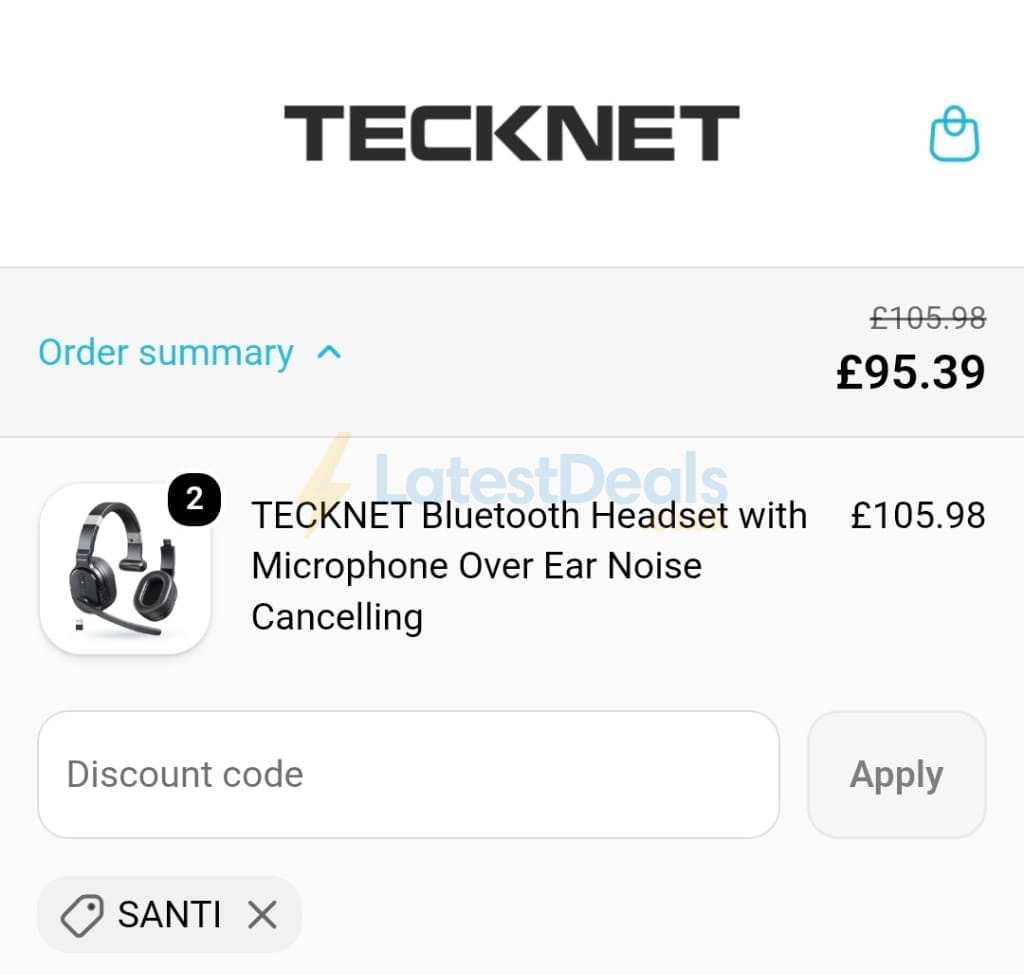 Screenshot of the Tecknet discount code working