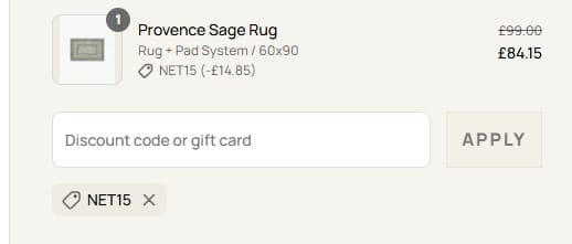 Screenshot of the Ruggable discount code working