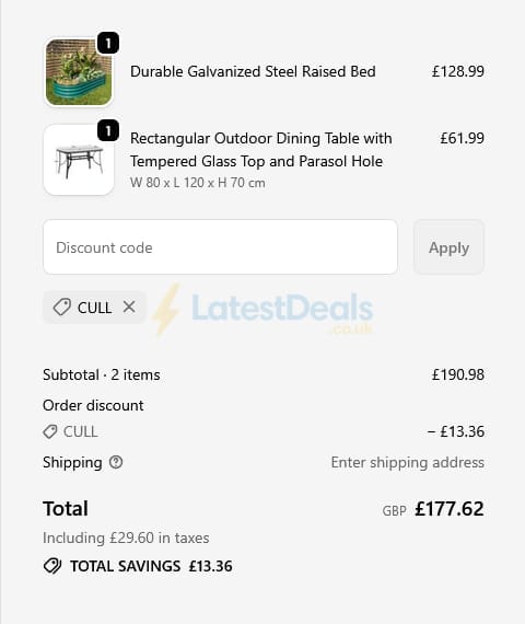Screenshot of the Garden Sanctuary discount code working