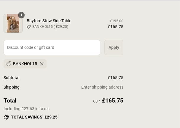 Screenshot of the Myakka discount code working