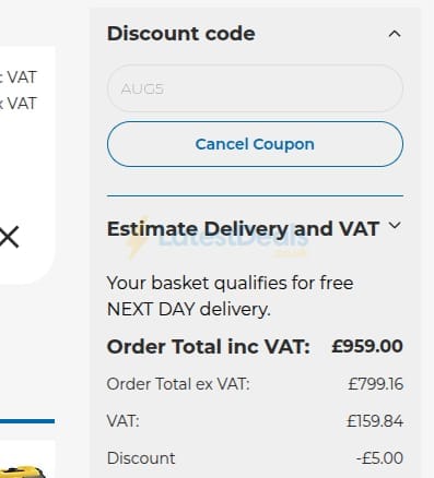 Screenshot of the Powertool World discount code working