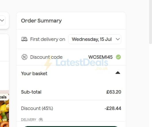 Screenshot of the Frive discount code working
