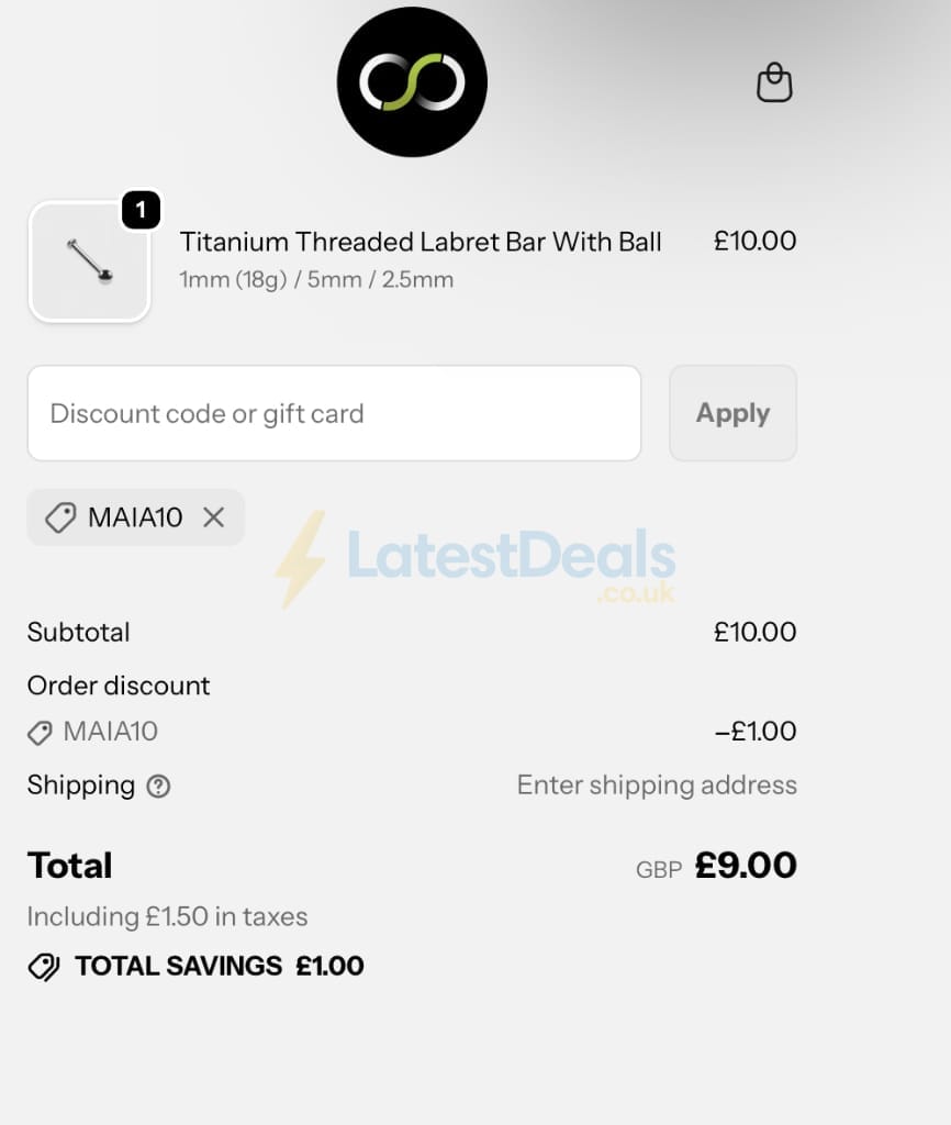 Screenshot of the Stretch It Body Jewellery discount code working