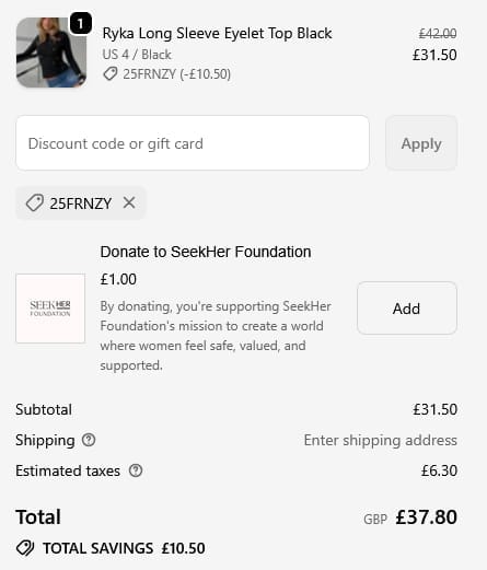 Screenshot of the Princess Polly discount code working