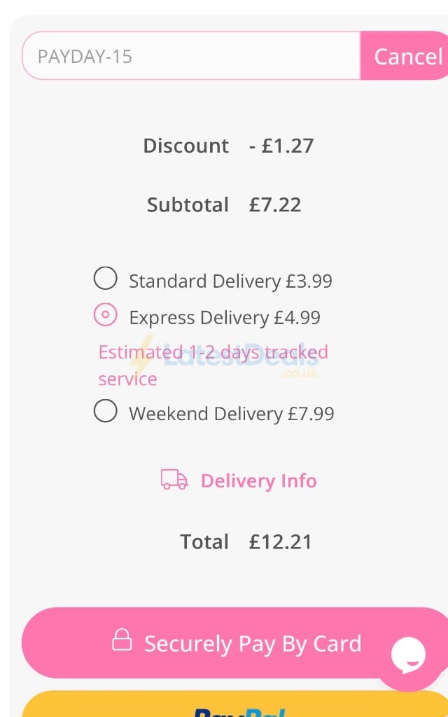 Screenshot of the Personalised Gifts Shop discount code working