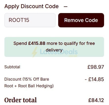 Screenshot of the Hedges Direct discount code working