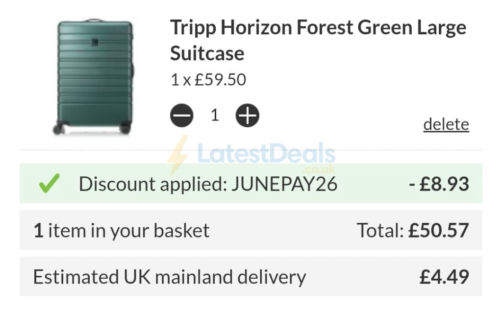 Screenshot of the Tripp discount code working