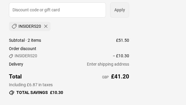 Screenshot of the Misfits discount code working