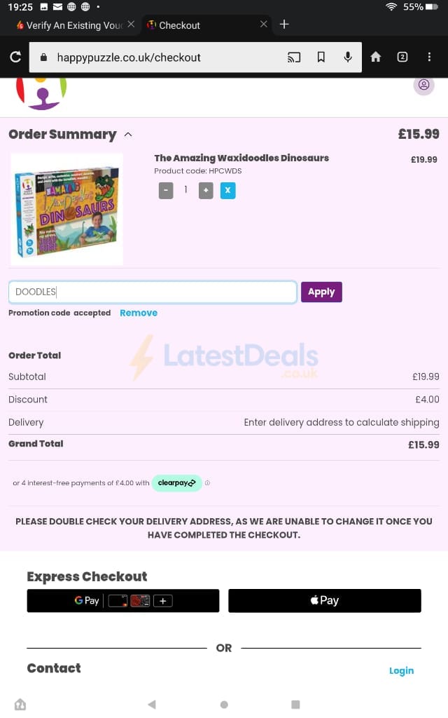 Screenshot of the Happy Puzzle discount code working